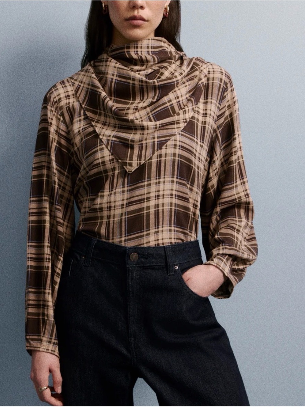 RW&CO • Long-Sleeve Popover Blouse with Scarf Neckline
